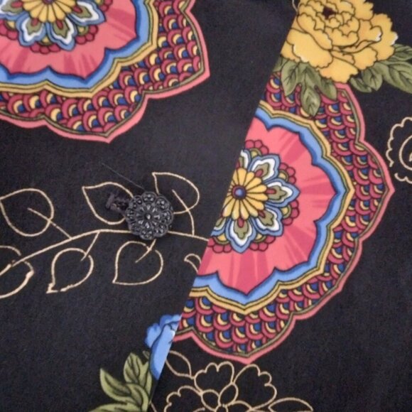 Vintage Women’s Asian Print Multicolor Long Sleeve Statement Blouse | Sz L - Picture 4 of 8